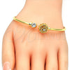 Oro Laminado Individual Bangle, Gold Filled Style Flower Design, with White Cubic Zirconia and White Micro Pave, Polished, Golden Finish, 07.233.0003 (03 MM Thickness, One size fits all)