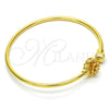 Oro Laminado Individual Bangle, Gold Filled Style Flower Design, with White Cubic Zirconia and White Micro Pave, Polished, Golden Finish, 07.233.0003 (03 MM Thickness, One size fits all)