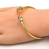 Oro Laminado Individual Bangle, Gold Filled Style with White Cubic Zirconia and White Crystal, Polished, Golden Finish, 07.233.0010 (03 MM Thickness, One size fits all)