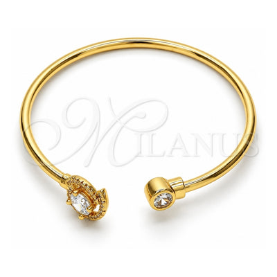 Oro Laminado Individual Bangle, Gold Filled Style with White Cubic Zirconia and White Crystal, Polished, Golden Finish, 07.233.0010 (03 MM Thickness, One size fits all)