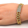 Oro Laminado ID Bracelet, Gold Filled Style with White Cubic Zirconia, Polished, Golden Finish, 03.284.0010.07 (11 MM Thickness, 7 Inches Length)