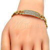 Oro Laminado ID Bracelet, Gold Filled Style with White Cubic Zirconia, Polished, Golden Finish, 03.284.0010.07 (11 MM Thickness, 7 Inches Length)