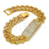 Oro Laminado ID Bracelet, Gold Filled Style with White Cubic Zirconia, Polished, Golden Finish, 03.284.0010.07 (11 MM Thickness, 7 Inches Length)