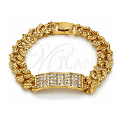 Oro Laminado ID Bracelet, Gold Filled Style with White Cubic Zirconia, Polished, Golden Finish, 03.284.0010.07 (11 MM Thickness, 7 Inches Length)