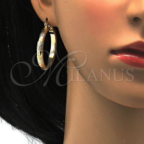 Gold Filled Hoop Earrings — Medium Hoop Diamond Cutting 02. — alternate product view — SKU 115327 | Oro Laminado aretes de aro — Medium Hoop Diamond Cutting 02. — SKU 115327