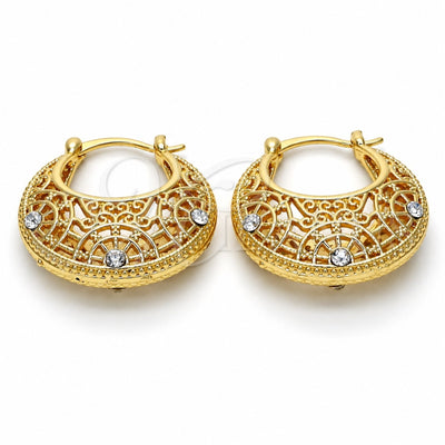 Oro Laminado Medium Hoop, Gold Filled Style with White Crystal, Polished, Golden Finish, 02.170.0186.30