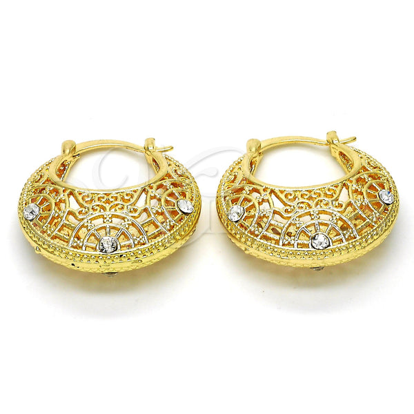 Gold Filled Hoop Earrings — Medium Hoop with White Crystal Polished 02. — main product view — SKU 115333 | Oro Laminado aretes de aro — Medium Hoop with cristal blanco pulido 02. — SKU 115333
