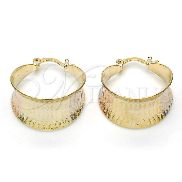 Gold Filled Hoop Earrings — Small Hoop Diamond Cutting Tricolor 02.65. — main product view — SKU 115363 | Oro Laminado aretes de aro — Small Hoop Diamond Cutting Tricolor 02.65. — SKU 115363