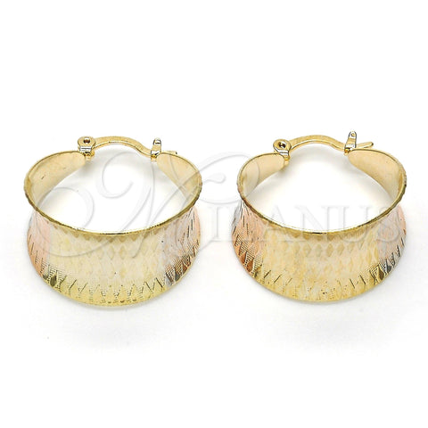 Oro Laminado Small Hoop, Gold Filled Style Diamond Cutting Finish, Tricolor, 02.65.2572.20