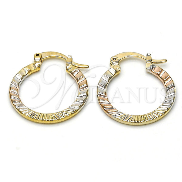 Gold Filled Hoop Earrings — Small Hoop Diamond Cutting Tricolor 02.65. — main product view — SKU 115371 | Oro Laminado aretes de aro — Small Hoop Diamond Cutting Tricolor 02.65. — SKU 115371