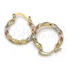 Oro Laminado Small Hoop, Gold Filled Style Twist Design, Diamond Cutting Finish, Tricolor, 02.65.2586.20
