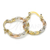 Oro Laminado Small Hoop, Gold Filled Style Twist Design, Diamond Cutting Finish, Tricolor, 02.65.2586.20