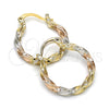 Oro Laminado Small Hoop, Gold Filled Style Twist Design, Diamond Cutting Finish, Tricolor, 02.65.2586.20