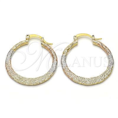 Oro Laminado aretes de aro — Medium Hoop Matte Tricolor 02.65. por Mayoreo, vista principal del producto