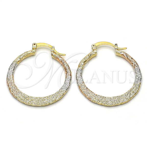 Gold Filled Hoop Earrings — Medium Hoop Matte Tricolor 02.65. — main product view — SKU 115384 | Oro Laminado aretes de aro — Medium Hoop Matte Tricolor 02.65. — SKU 115384