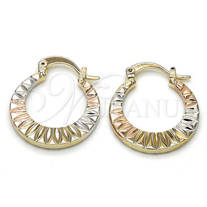 Gold Filled Hoop Earrings — Small Hoop Diamond Cutting Tricolor 02.65. — main product view — SKU 115394 | Oro Laminado aretes de aro — Small Hoop Diamond Cutting Tricolor 02.65. — SKU 115394
