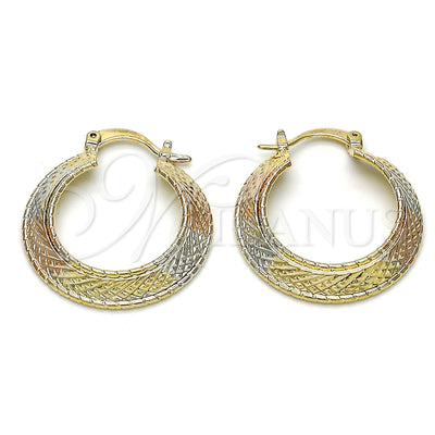 Oro Laminado aretes de aro — Small Hoop Diamond Cutting Tricolor 02.65. por Mayoreo, vista principal del producto