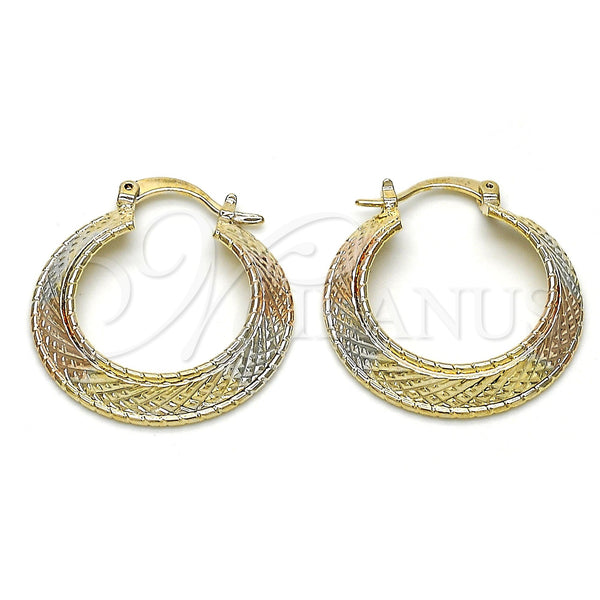 Gold Filled Hoop Earrings — Small Hoop Diamond Cutting Tricolor 02.65. — main product view — SKU 115396 | Oro Laminado aretes de aro — Small Hoop Diamond Cutting Tricolor 02.65. — SKU 115396