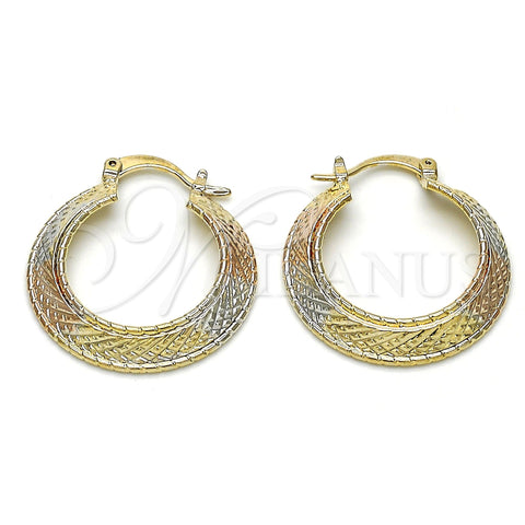 Oro Laminado Small Hoop, Gold Filled Style Diamond Cutting Finish, Tricolor, 02.65.2605.25