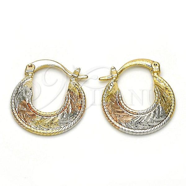 Gold Filled Hoop Earrings — Small Hoop Diamond Cutting Tricolor 02.65. — main product view — SKU 115401 | Oro Laminado aretes de aro — Small Hoop Diamond Cutting Tricolor 02.65. — SKU 115401