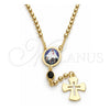 Oro Laminado Thin Rosary, Gold Filled Style Caridad del Cobre and Cross Design, with Black Azavache, Polished, Golden Finish, 09.02.0033.18