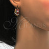 Oro Laminado Small Hoop, Gold Filled Style with Ruby and White Cubic Zirconia, Polished, Golden Finish, 02.185.0001.8.20