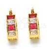 Oro Laminado Small Hoop, Gold Filled Style with Ruby and White Cubic Zirconia, Polished, Golden Finish, 02.185.0001.8.20
