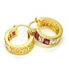 Oro Laminado Small Hoop, Gold Filled Style with Ruby and White Cubic Zirconia, Polished, Golden Finish, 02.185.0001.8.20