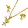 Oro Laminado Earring and Pendant Adult Set, Gold Filled Style Angel Design, with White Micro Pave, Polished, Golden Finish, 10.199.0101