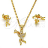 Oro Laminado Earring and Pendant Adult Set, Gold Filled Style Angel Design, with White Micro Pave, Polished, Golden Finish, 10.199.0101