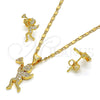 Oro Laminado Earring and Pendant Adult Set, Gold Filled Style Angel Design, with White Micro Pave, Polished, Golden Finish, 10.199.0101