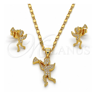 Oro Laminado Earring and Pendant Adult Set, Gold Filled Style Angel Design, with White Micro Pave, Polished, Golden Finish, 10.199.0101