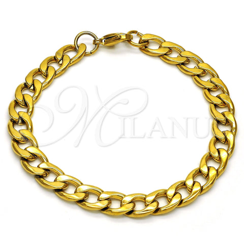 Stainless Steel Basic Bracelet, Curb Design, Polished, Golden Finish, 03.256.0012.08 (200 Gauge, 08 MM Thickness, 8 Inches Length)