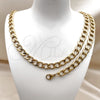 Stainless Steel Necklace and Bracelet, Curb Design, Polished, Golden Finish, 06.256.0009