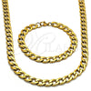 Stainless Steel Necklace and Bracelet, Curb Design, Polished, Golden Finish, 06.256.0009