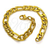 Stainless Steel Basic Bracelet, Figaro Design, Polished, Golden Finish, 03.256.0015.08 (200 Gauge, 08 MM Thickness, 8 Inches Length)