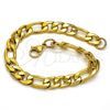 Stainless Steel Basic Bracelet, Figaro Design, Polished, Golden Finish, 03.256.0015.08 (200 Gauge, 08 MM Thickness, 8 Inches Length)