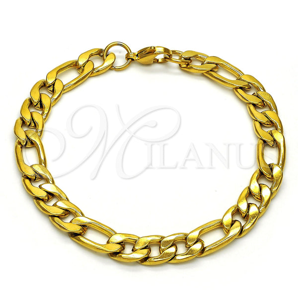 Stainless Steel Basic Bracelet, Figaro Design, Polished, Golden Finish, 03.256.0015.08 (200 Gauge, 08 MM Thickness, 8 Inches Length)
