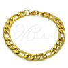 Stainless Steel Basic Bracelet, Figaro Design, Polished, Golden Finish, 03.256.0015.08 (200 Gauge, 08 MM Thickness, 8 Inches Length)