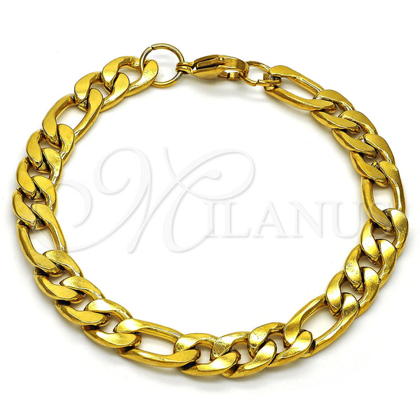 Stainless Steel Basic Bracelet, Figaro Design, Polished, Golden Finish, 03.256.0016.08 (230 Gauge, 08 MM Thickness, 8 Inches Length)