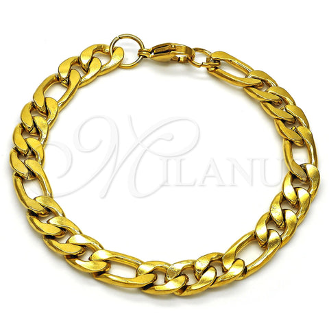 Stainless Steel Basic Bracelet, Figaro Design, Polished, Golden Finish, 03.256.0016.08 (230 Gauge, 08 MM Thickness, 8 Inches Length)