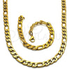 Stainless Steel Necklace and Bracelet, Figaro Design, Polished, Golden Finish, 06.256.0010