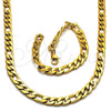 Stainless Steel Necklace and Bracelet, Figaro Design, Polished, Golden Finish, 06.256.0011