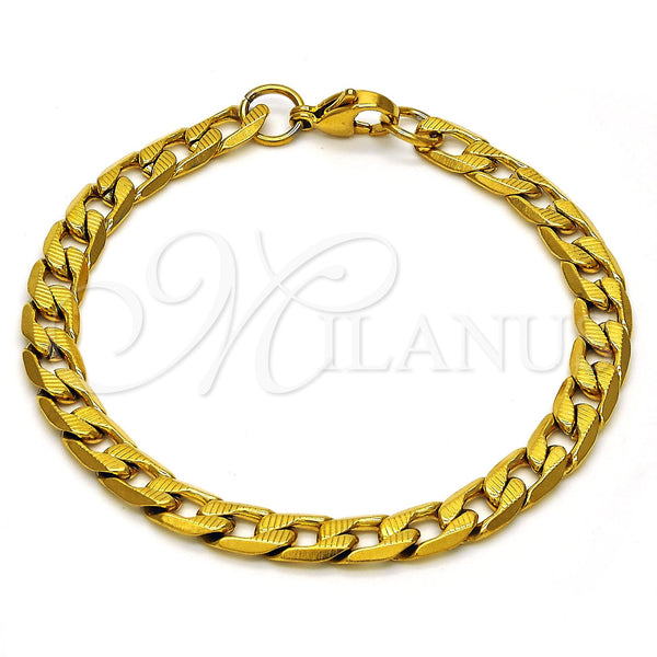 Stainless Steel Basic Bracelet, Curb Design, Polished, Golden Finish, 03.256.0017.08 (180 Gauge, 07 MM Thickness, 8 Inches Length)