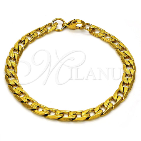 Stainless Steel Basic Bracelet, Curb Design, Polished, Golden Finish, 03.256.0017.08 (180 Gauge, 07 MM Thickness, 8 Inches Length)