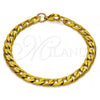 Stainless Steel Basic Bracelet, Curb Design, Polished, Golden Finish, 03.256.0017.08 (180 Gauge, 07 MM Thickness, 8 Inches Length)
