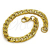 Stainless Steel Basic Bracelet, Curb Design, Polished, Golden Finish, 03.256.0018.08 (200 Gauge, 07 MM Thickness, 8 Inches Length)