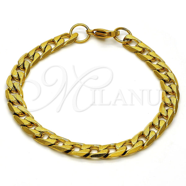 Stainless Steel Basic Bracelet, Curb Design, Polished, Golden Finish, 03.256.0018.08 (200 Gauge, 07 MM Thickness, 8 Inches Length)