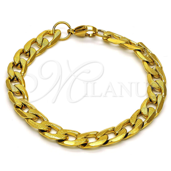 Stainless Steel Basic Bracelet, Curb Design, Polished, Golden Finish, 03.256.0019.08 (230 Gauge, 09 MM Thickness, 8 Inches Length)