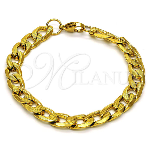 Stainless Steel Basic Bracelet, Curb Design, Polished, Golden Finish, 03.256.0019.08 (230 Gauge, 09 MM Thickness, 8 Inches Length)